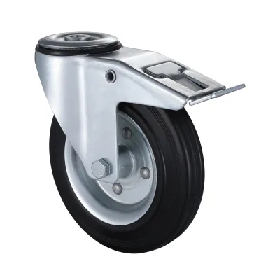 07 Series Industrial Castors with BM Series Black Solid Rubber Wheel Bolt Hole Castors with Total Brakes