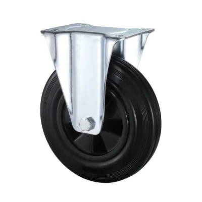 07 Series Industrial Castors with BP Series Black Solid Rubber Wheel Fixed Castors