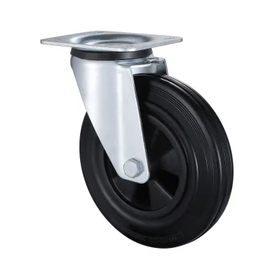 07 Series Industrial Castors with BP Series Black Solid Rubber Wheel Swivel Castors