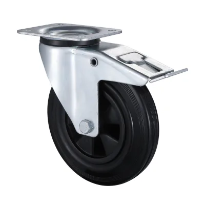 07 Series Industrial Castors with BP Series Black Solid Rubber Wheel Swivel Castors with Total Brakes
