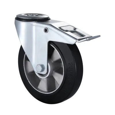 07 Series Industrial Castors with EA Series Black Elastic Rubber Wheel Bolt Hole Castors with Total Brakes