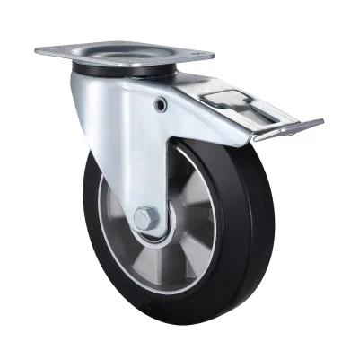 07 Series Industrial Castors with EA Series Black Elastic Rubber Wheel Swivel Castors with Total Brakes