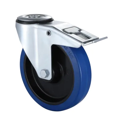 07 Series Industrial Castors with EP Series Blue Elastic Rubber Wheel Bolt Hole Castors with Total Brakes