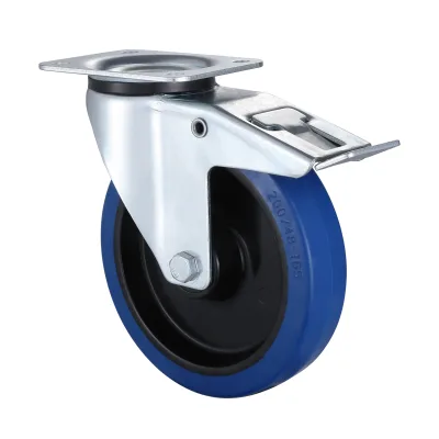 07 Series Industrial Castors with EP Series Blue Elastic Rubber Wheel Swivel Castors with Total Brakes