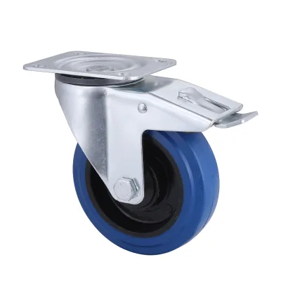 07 Series Industrial Castors with EP Series Blue Elastic Rubber Wheel1 Swivel Castors with Total Brakes