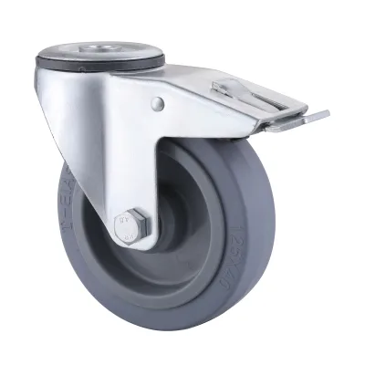 07 Series Industrial Castors with ET Series Grey Elastic Rubber Wheel Bolt Hole Castors with Total Brakes