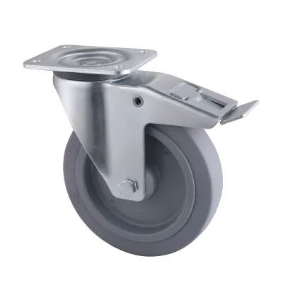 07 Series Industrial Castors with ET Series Grey Elastic Rubber Wheel Swivel Castors with Total Brakes