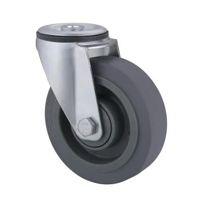 07 Series Industrial Castors with ET Series Grey Elastic Rubber Wheel1 Bolt Hole Castors