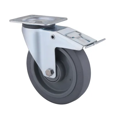 07 Series Industrial Castors with ET Series Grey Elastic Rubber Wheel1 Swivel Castors with Total Brakes