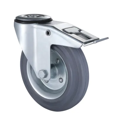 07 Series Industrial Castors with GM Series Grey Solid Rubber Wheel Bolt Hole Castors with Total Brakes