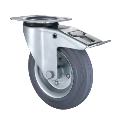 07 Series Industrial Castors with GM Series Grey Solid Rubber Wheel Swivel Castors with Total Brakes