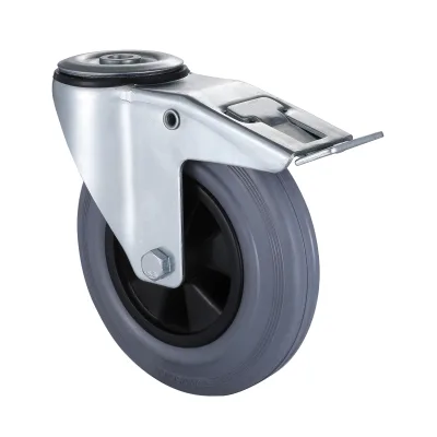07 Series Industrial Castors with GP Series Grey Solid Rubber Wheel Bolt Hole Castors with Total Brakes