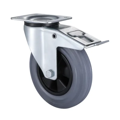 07 Series Industrial Castors with GP Series Grey Solid Rubber Wheel Swivel Castors with Total Brakes