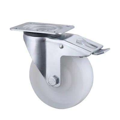 07 Series Industrial Castors with PP Series White Polypropylene Wheel1 Swivel Castors with Total Brakes