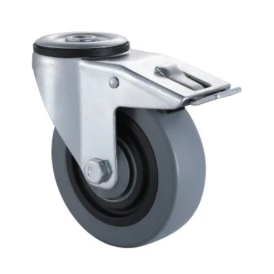 07 Series Industrial Castors with RA Series Grey Polyamide Sandwich Wheel Bolt Hole Castors with Total Brakes