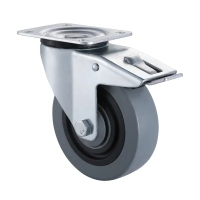 07 Series Industrial Castors with RA Series Grey Polyamide Sandwich Wheel Swivel Castors with Total Brakes