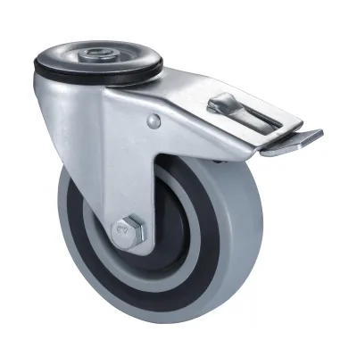 07 Series Industrial Castors with RE Series Grey Polypropylene Sandwich Wheel Bolt Hole Castors with Total Brakes