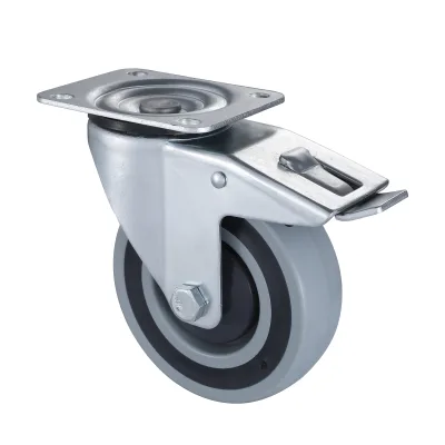 07 Series Industrial Castors with RE Series Grey Polypropylene Sandwich Wheel Swivel Castors with Total Brakes