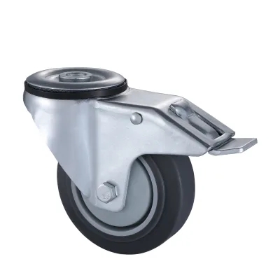 07 Series Industrial Castors with TE Series Grey Thermoplastic Rubber Wheel Bolt Hole Castors with Total Brakes