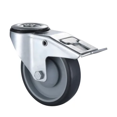 07 Series Industrial Castors with TR Series Grey Thermoplastic Rubber Wheel Bolt Hole Castors with Total Brakes