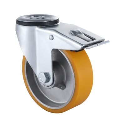 07 Series Industrial Castors with UA Series Yellow Polyurethane Wheel Bolt Hole Castors with Total Brakes