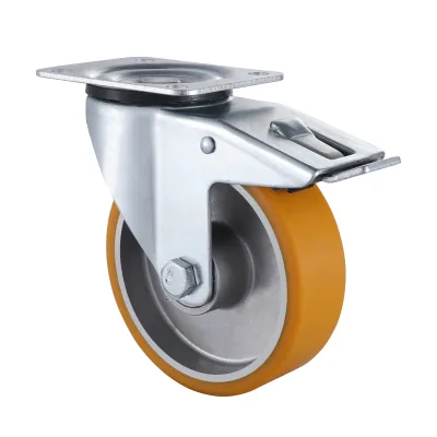 07 Series Industrial Castors with UA Series Yellow Polyurethane Wheel Swivel Castors with Total Brakes