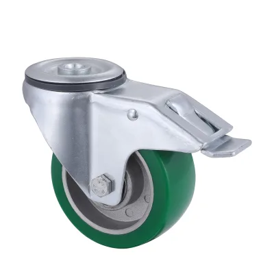 07 Series Industrial Castors with UH Series Green Elastic Polyurethane Wheel Bolt Hole Castors with Total Brakes