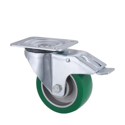 07 Series Industrial Castors with UH Series Green Elastic Polyurethane Wheel Swivel Castors with Total Brakes