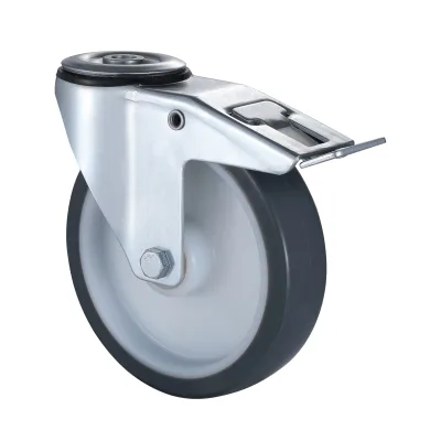 07 Series Industrial Castors with UP Series Grey Thermoplastic Polyurethane Wheel Bolt Hole Castors with Total Brakes