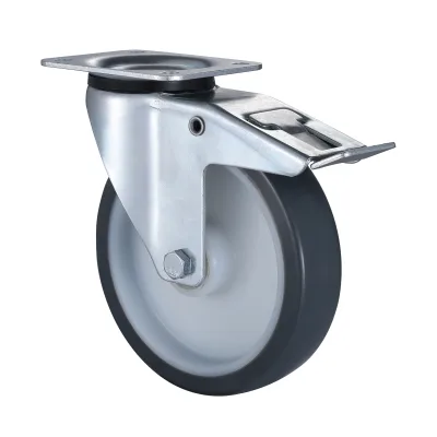 07 Series Industrial Castors with UP Series Grey Thermoplastic Polyurethane Wheel Swivel Castors with Total Brakes