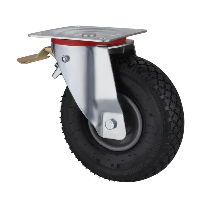 08 Series Industrial Castors with FS Series Black Pneumatic Rubber Wheel Swivel Castors with Total Brakes