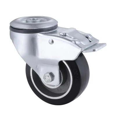 09 Series Industrial Castors with EA Series Black Elastic Rubber Wheel Bolt Hole Castors with Total Brakes