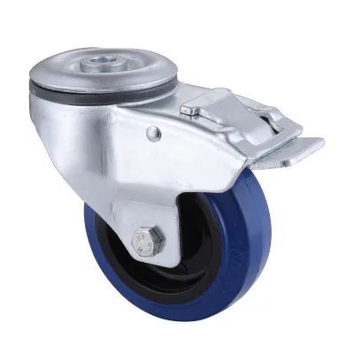 09 Series Industrial Castors with EP Series Blue Elastic Rubber Wheel Bolt Hole Castors with Total Brakes