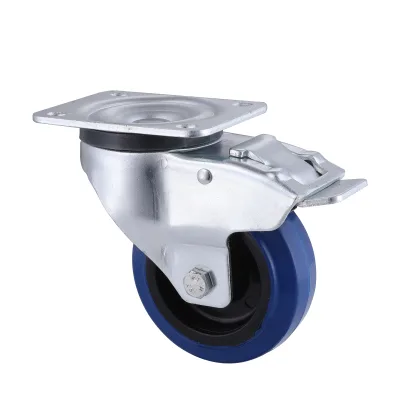 09 Series Industrial Castors with EP Series Blue Elastic Rubber Wheel Swivel Castors with Total Brakes