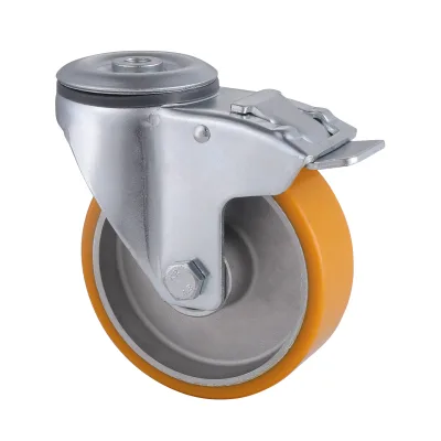 09 Series Industrial Castors with UA/UH Series Yellow Polyurethane Wheel Bolt Hole Castors with Total Brakes