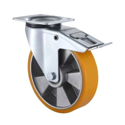 09 Series Industrial Castors with UA/UH Series Yellow Polyurethane Wheel Swivel Castors with Total Brakes