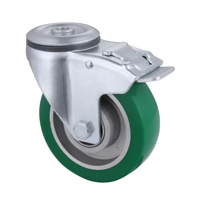 09 Series Industrial Castors with UH Series Green Elastic Polyurethane Wheel Bolt Hole Castors with Total Brakes