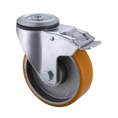 09 Series Industrial Castors with UI Series Yellow Polyurethane Wheel Bolt Hole Castors with Total Brakes