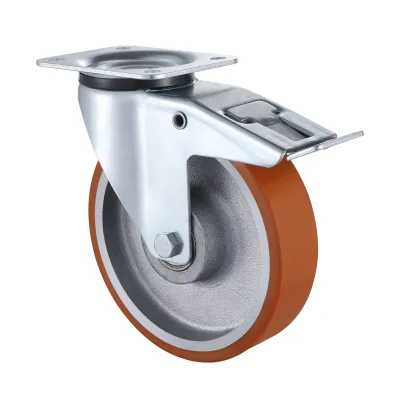 09 Series Industrial Castors with UI Series Yellow Polyurethane Wheel Swivel Castors with Total Brakes