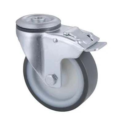 09 Series Industrial Castors with UM Series Grey Thermoplastic Polyurethane Wheel Bolt Hole Castors with Total Brakes