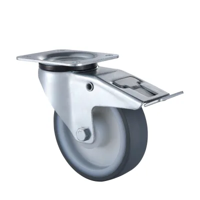 09 Series Industrial Castors with UM Series Grey Thermoplastic Polyurethane Wheel Swivel Castors with Total Brakes