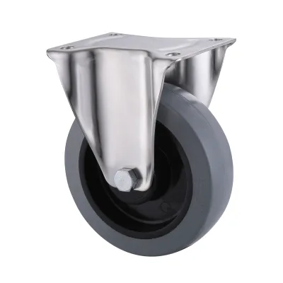 10 Series Stainless Steel Castors with EP Series Grey Elastic Rubber Wheel Fixed Castors