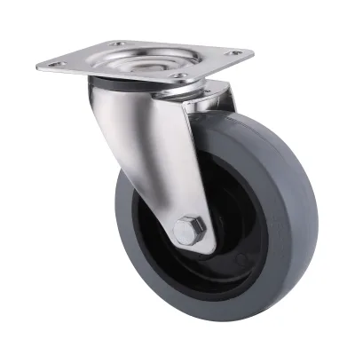 10 Series Stainless Steel Castors with EP Series Grey Elastic Rubber Wheel Swivel Castors