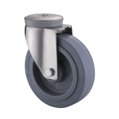 10 Series Stainless Steel Castors with ET Series Grey Elastic Rubber Wheel Bolt Hole Castors