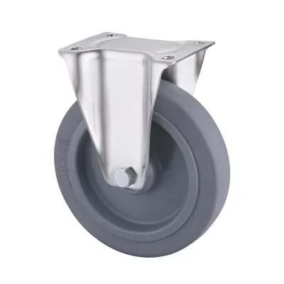 10 Series Stainless Steel Castors with ET Series Grey Elastic Rubber Wheel Fixed Castors
