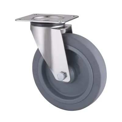 10 Series Stainless Steel Castors with ET Series Grey Elastic Rubber Wheel Swivel Castors