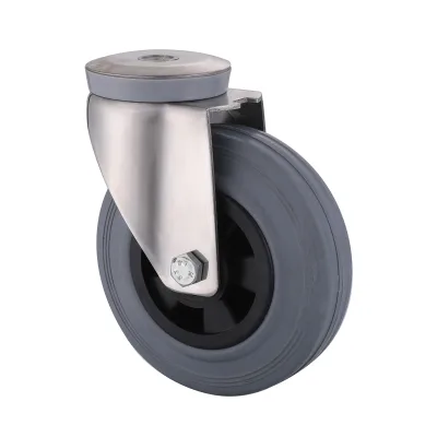 10 Series Stainless Steel Castors with GP Series Grey Soild Rubber Wheel Bolt Hole Castors