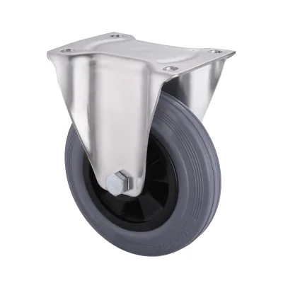 10 Series Stainless Steel Castors with GP Series Grey Soild Rubber Wheel Fixed Castors