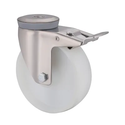 10 Series Stainless Steel Castors with PA Series White Polyamide Wheel Bolt Hole Castors with Total Brakes