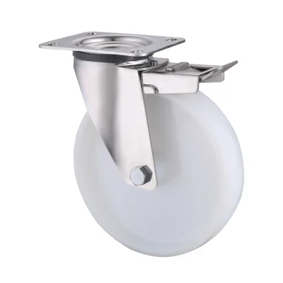 10 Series Stainless Steel Castors with PA Series White Polyamide Wheel Swivel Castors with Total Brakes